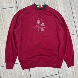 Women's Burgundy Crewneck Sweater with Floral Embroidery Large